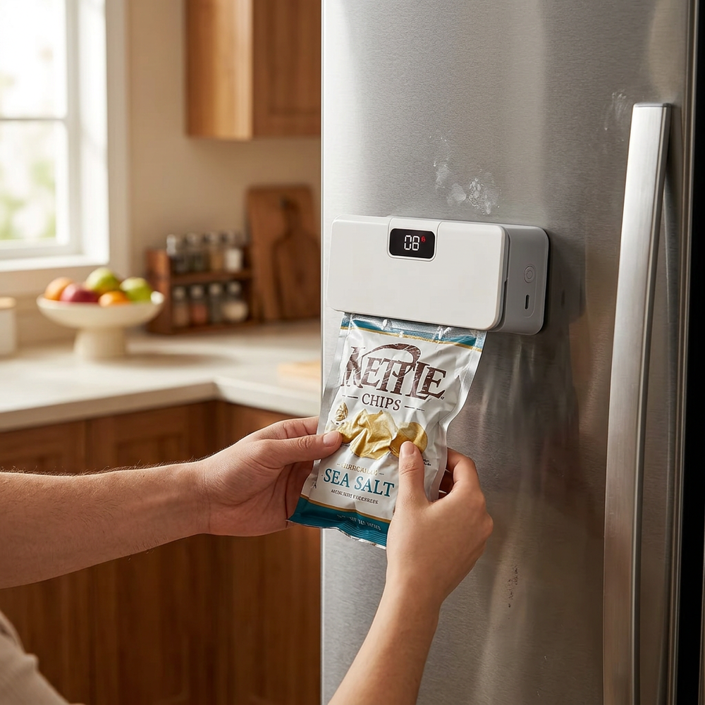 After - Sealing bag with VacuumDock on fridge